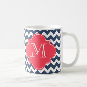 Navy Blue and Red Chevron Custom Monogram Coffee Mug
