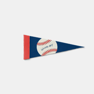 Navy Blue and Red Custom Name Signed Baseball Pennant Flag