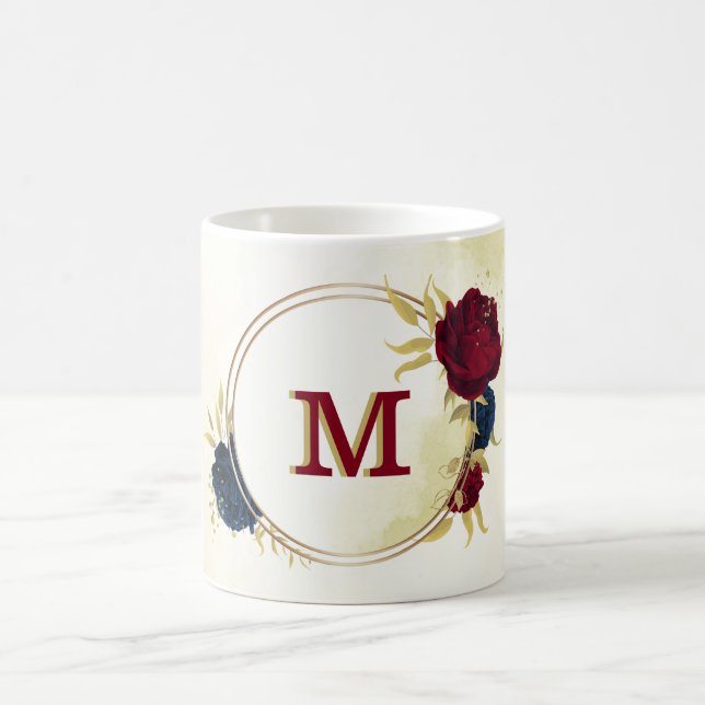 navy blue and red flowers greenery  coffee mug (Center)