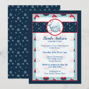 Navy Blue and Red Nautical Boy Baby Shower Invitation
