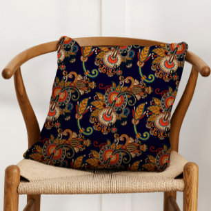 Navy Blue and Red Paisley Pattern Cushion