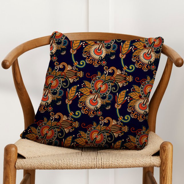 Navy Blue and Red Paisley Pattern Cushion (Creator Uploaded)