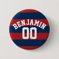 Navy Blue and Red Rugby Stripes Name Number