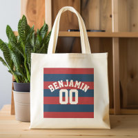 Navy Blue and Red Rugby Stripes Name Number