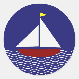 Navy Blue and Red Sailboat Design Classic Round Sticker