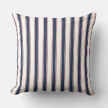 Navy Blue and Red Striped Coastal Throw Pillow