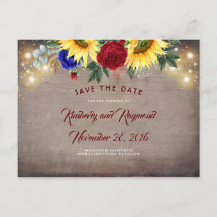 Navy Blue and Red - Sunflowers Fall Save the Date Announcement Postcard