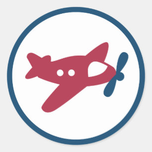 Navy Blue and Red Vintage Plane Airmail Classic Round Sticker