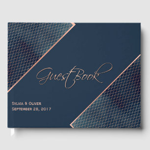 Navy Blue and Rose Gold Custom Guest Book