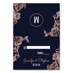 Navy Blue and Rose Gold Floral Place Cards