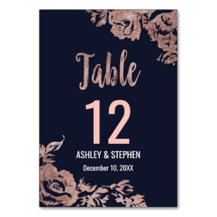 Navy Blue and Rose Gold Floral Table Numbers