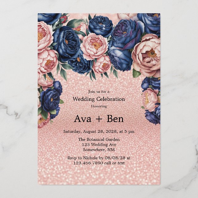 Navy Blue and Rose Gold Floral Wedding (Front)