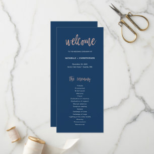 Navy Blue And Rose Gold Glam Chic Wedding Program