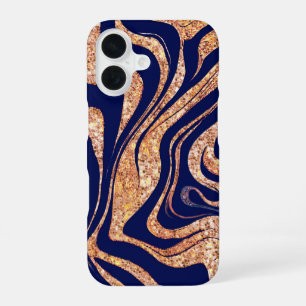 Navy Blue And Rose Gold Glitter Zebra Monogram iPhone 16 Case