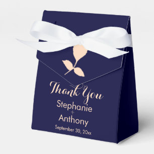 Navy Blue and Rose Gold Leaves Wedding Thank You Favour Box