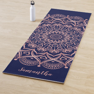 Navy Blue and Rose Gold Mandala Personalised Yoga Mat