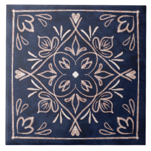 Navy Blue and Rose Gold Modern Ceramic Tile