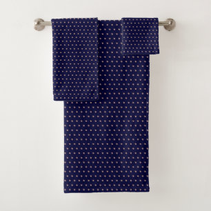 Navy Blue and Rose Gold Textured Polka Dot Pattern Bath Towel Set
