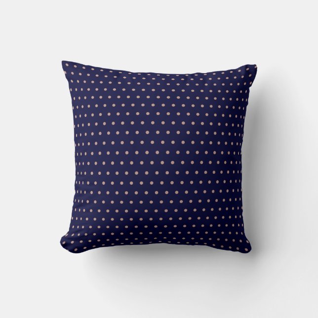 Navy Blue and Rose Gold Textured Polka Dot Pattern Cushion (Front)