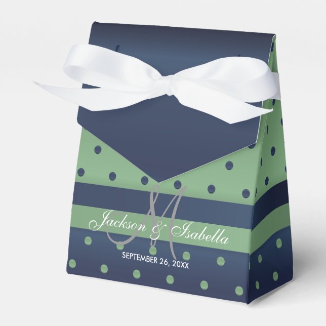 Navy Blue and Sage Green Polka Dots Favour Box (Front Side)
