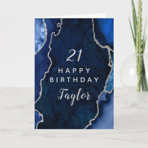 Navy Blue and Silver Agate Happy Birthday Card