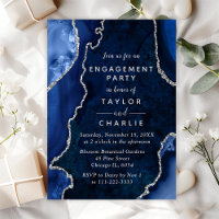 Navy Blue and Silver Agate Marble Engagement Party