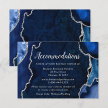Navy Blue and Silver Agate Wedding Accommodations