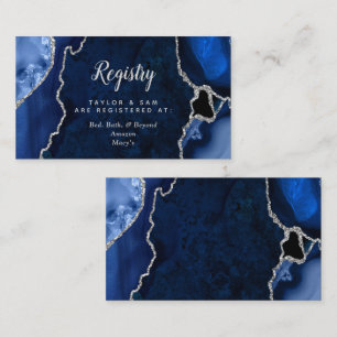 Navy Blue and Silver Agate Wedding Registry Enclosure Card