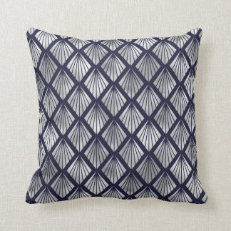 Navy Blue and Silver Art Deco Diamond Pattern Cushion