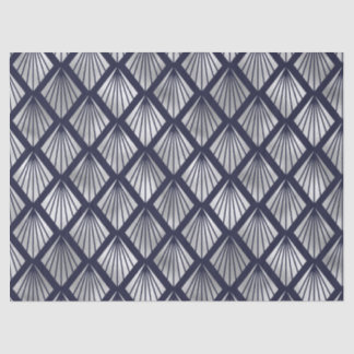 Navy Blue and Silver Art Deco Diamond Pattern Tissue Paper