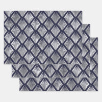 Navy Blue and Silver Art Deco Diamond Pattern