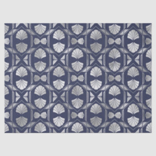 Navy Blue and Silver Art Deco Shell Pattern Tissue Paper