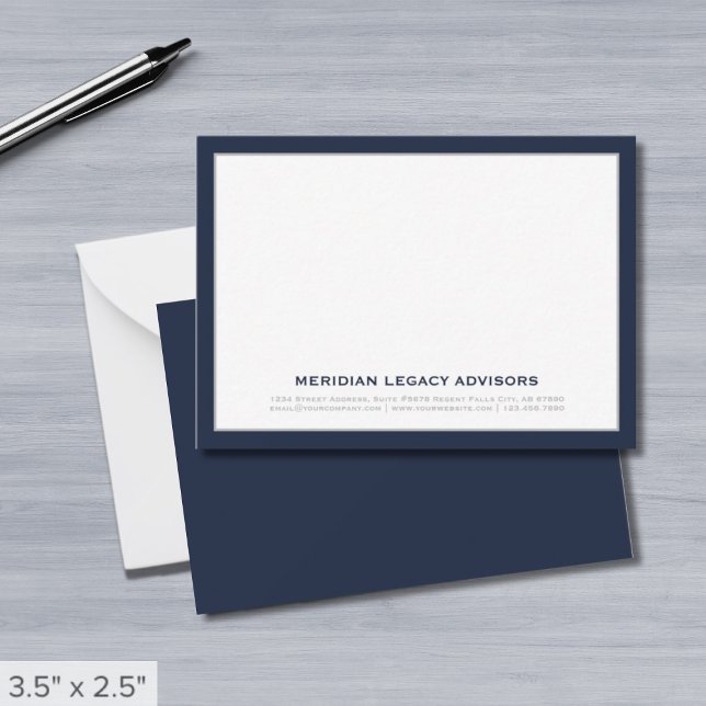 Navy Blue and Silver Business Note Card (Creator Uploaded)