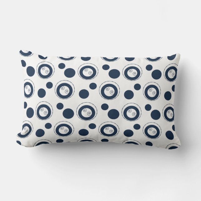 Navy Blue and Silver Concentric Circles Polka Dots Lumbar Cushion (Front)