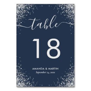 Navy Blue and Silver Confetti Wedding Table Number