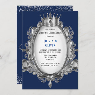 Navy Blue and Silver Frame Royal Wedding Invitatio Invitation