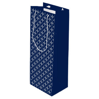 Navy Blue and Silver Geometric Shapes Wine Gift Bag