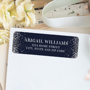 Navy Blue and Silver Glitter Return Address Label