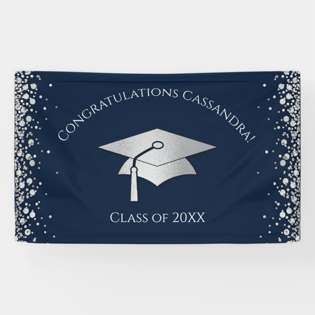 Navy Blue and Silver Graduation Banner (Horizontal)