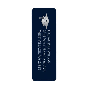 Navy Blue and Silver Graduation Return Address Label