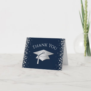 Navy Blue and Silver Graduation Thank You Card