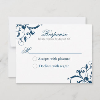 Navy Blue and Silver Grey Flourish Response Card