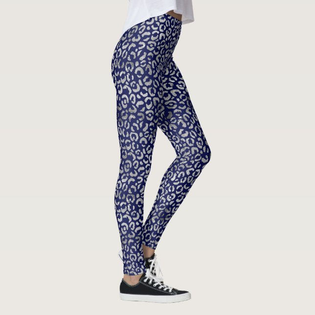 Navy Blue and Silver Leopard Print Leggings (Right)
