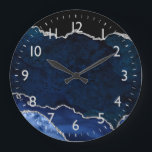 Navy Blue and Silver Marble Agate Large Clock<br><div class="desc">This clock features an elegant and glamourous agate marble background with geode gemstone detailing and faux silver glitter accents. The deep blue hues make it perfect for autumn fall and winter.</div>
