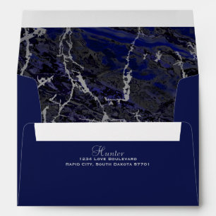 Navy Blue and Silver Marble Wedding Envelopes