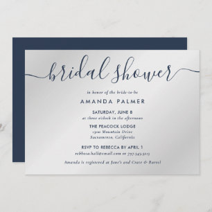 Navy Blue and Silver Modern Script Bridal Shower Invitation