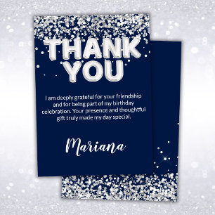 Navy Blue and Silver Party Thank You Card