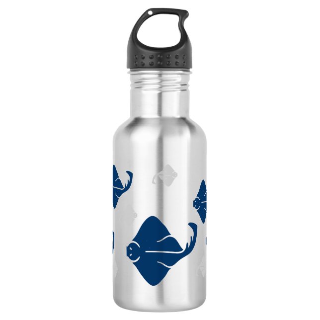 Navy Blue and Silver Stingray Fish 532 Ml Water Bottle (Front)