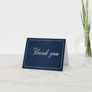 Navy Blue and Silver Thank You Note