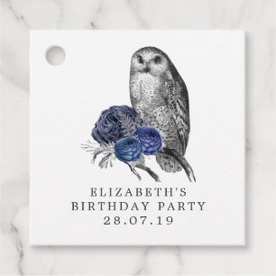 Navy Blue and Silver Vintage Owl Favour Tags